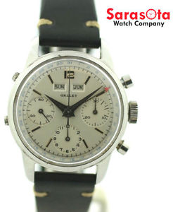 Vintage Gallet Triple Date Chronograph Steel Leather Hand Winding Men's Watch