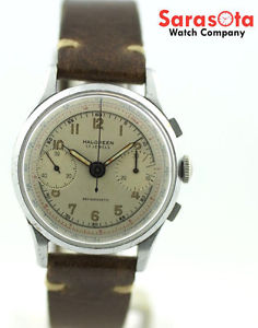 Vintage Halgreen 17 Jewels Chronograph Brown Leather Hand Winding Men's Watch
