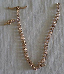 14K Yellow Gold Curb Link Art Deco Pocket Watch Chain, Fob, 32.3dwts -Appraisal