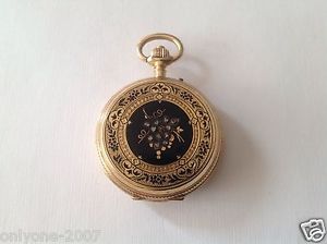 ANTIQUE "PAUL BOCH" POCKET WATCHE CHINA LAQUE & DIAMONDS, 15 RUBIS, 18K GOLD
