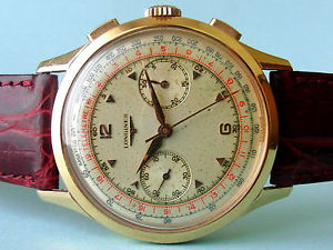 LONGINES 18K SOLID GOLD OVERSIZE 39MM CAL 30CH FLYBACK COLUMN-WHEEL ALL ORIGINAL