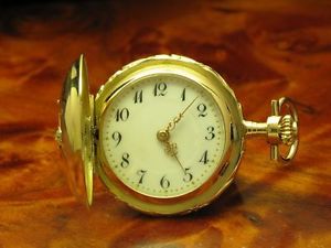 14kt / 585 GOLD SAVONETTE SPRUNGDECKEL TASCHENUHR MIT DIAMANT BESATZ