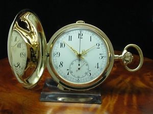 14kt GOLD SAVONETTE TASCHENUHR CHRONOGRAPH MINUTEN REPETITION / A. LUGRIN
