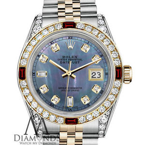 Ladies Rolex Steel & Gold 26mm Datejust Watch Tahitian MOP Dial Ruby & Diamond