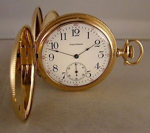 ANTIQUE WALTHAM 14k SOLID GOLD HUNTER CASE GREAT LOOKING POCKET WATCH YEAR 1917
