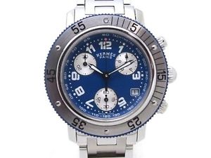 Pre-Owned HERMES Clipper Diver CL2.317 Men's SS Blue Dial Quartz Watch, MD