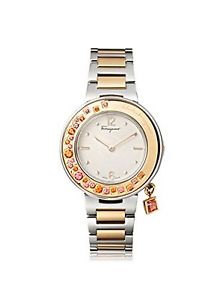 Ferragamo Women's FF5070014 Gancino Sparkling  Gold IP Charm Orange Topaz Watch
