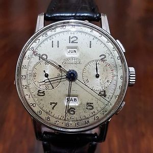VINTAGE ANGELUS CHRONODATO STAINLESS STEEL, TRIPLE DATE,OVERSIZE