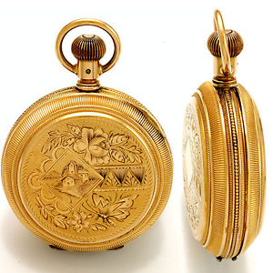 Mint Condition 14K Gold 18-Size Fully Engraved Hunter Case Elgin Pocket Watch