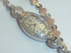 Vint Lady Hamilton 14K Gold Watch .85 ct Diamonds Runs