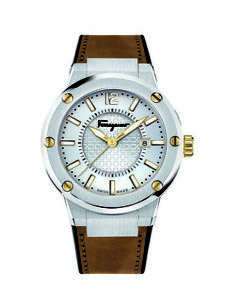 Salvatore Ferragamo Men's FIF080016 F-80 Beige Leather Silver Dial Date Watch