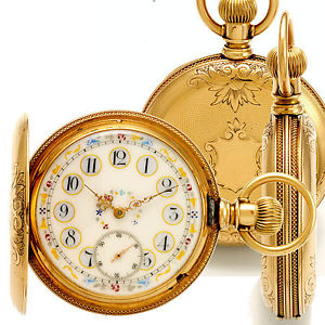 Antique Heavy 14K Rose Gold 16-Size Hunter Case Pocket Watch with Fancy Dial