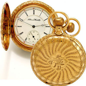 Antique 17-Jewel 14K Rose Gold Sunburst Hunter Case Illinois Pocket Watch CA1897