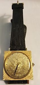 Vintage14k Solid Gold Lucien Piccard $10 Coin Watch  - Highly Collectible