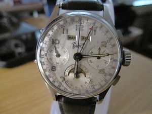 VINTAGE, BOVET 3 REG. 3  DATE, W/MOONPHASE CHRONOGRAPH WRISTWATCH, S/S, VAL88