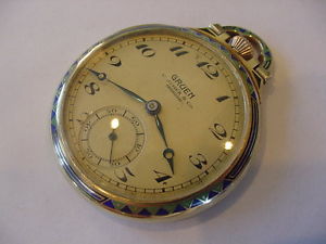 STUNNING IMPORTANT 14K SOLID GREEN GOLD BLUE ENAMELED GRUEN POCKET WATCH!