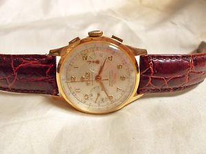 VINTAGE 18K ROSE GOLD WALKER LA-CHAUX-DE-FONDS FERROTEX 17 RUBIS CHRONOGRAPH