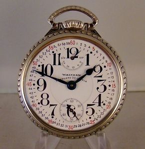 WALTHAM VANGUARD 23j 14k GF OF UP/D'N WIND INDICATOR RAILROAD POCKET WATCH 1928'