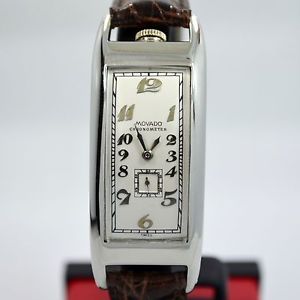 Vintage Movado Polyplan 18K White Gold Large Size Enamel Rectangular Wristwatch
