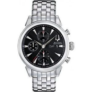Accutron 63C106 Gemini Mens Watch Black Dial Stainless Steel Case