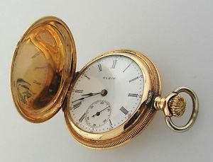 ELGIN ELEGANT YELLOW GOLD LADY POCKET WATCH HUNTER CASE