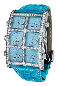IceLink Blue MOP 6 Time Zone Senator Small Case 5ct Diamond Watch