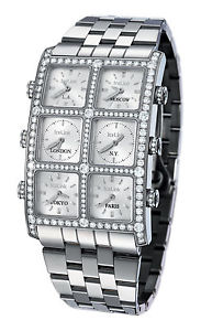 IceLink White Metallic 6 Time Zone Senator Small Case 3.50ct Diamond Watch