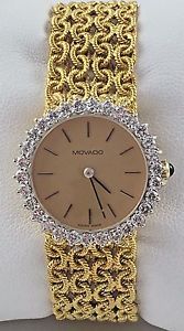 Vintage Movado 18K Yellow Gold Watch With 1.50ct Factory Diamond Bezel
