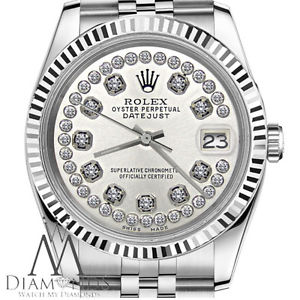 Women`s Rolex 26mm Datejust Silver String Diamond Accent Dial Watch