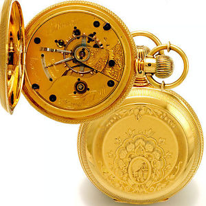 Antique 18K Gold Hunter Case Illinois Stuart Adjusted Transitional Pocket Watch