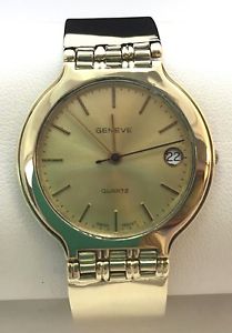 14K Yellow Gold Geneve Quartz Solid Bangle Style Watch STYLISH! 44 GRAMS GOLD