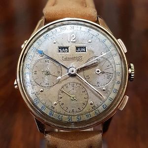 VINTAGE CHRONOGRAPH TRIPLE DATE  EBERHARD SOLID PINK GOLD 18K * VALJOUX 72 C *