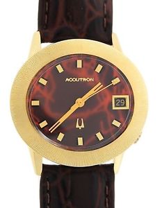 RARE Bulova Accutron Solid 14k Yellow Gold Red Dial 37mm Watch 41311