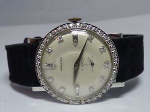 14K White-Gold Diamond Black Dial, Bezel & Lugs Hamilton Wrist Watch