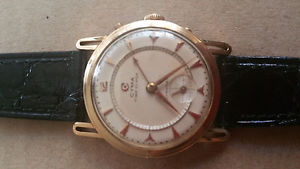 Very rare, CYMA alarm watch, Time-o-vox. 18K gold + box. Crokodiale strap.