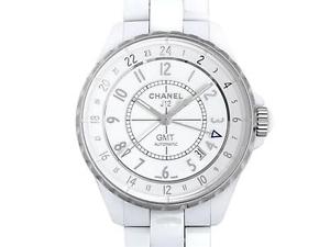 Auth CHANEL J12 Automatic GMT White Ceramic Watch 38mm H3103