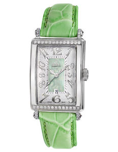 Gevril Women's 7246NT Avenue of Americas Mini Diamond Green Leather Date Watch