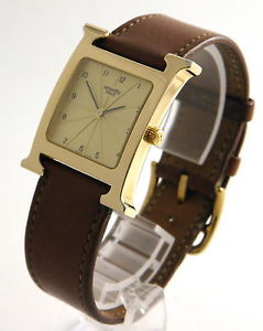 ORIGINAL HERMES H HEURE HOUR ARMBAND UHR GOLD PLATED