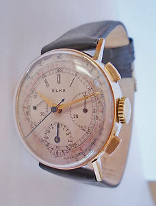 Vintage ELKA COMPAX CHRONOGRAPH 14K / 585 K Gold, Landeron 39, um 1945-1950!