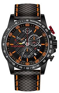 GV2 by Gevril Men's 9902 Scuderia Black Dial Black Leather Day/Date Wristwatch