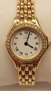 WOMEN AUTHENTIC MOVADO WATCH SOLID 14K YELLOW GOLD WHITE DIAL WITH 36 DIAMONDS