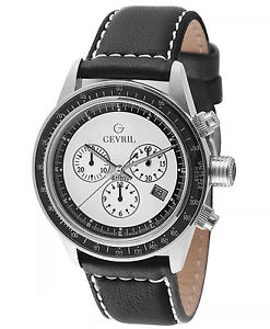 Gevril Men's A2109 Tribeca Chronograph Luminous Black Leather Date Wristwatch