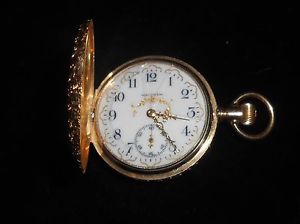 WALTHAM ESTATE 14KT GOLD POCKET WATCH 15 JEWELS 57.50 GR ORNATE DBL HUNTER 1894