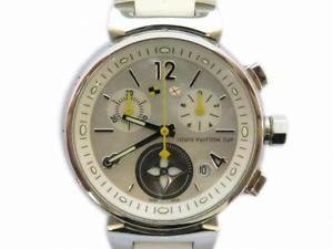Auth Louis Vuitton Stainless Steel Tambour Lovely Cup Watch White