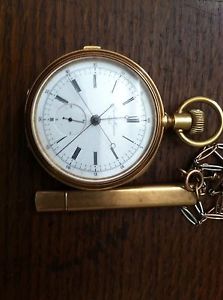 Antique 18k Gold Swiss Leopold Huguenin Locle Large Pocket Watch & 14k Watch Fob