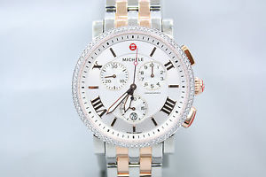 MICHELE SPORT SAIL ROSE & STAINLESS CUSTOM DIAMOND ENCRUSTED WATCH MWW01K000104