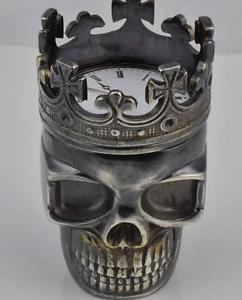 MUSEUM Victorian silvered Doctors Memento Mori King SKULL desk watch/pill box