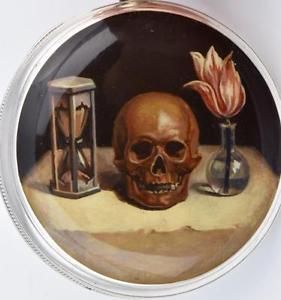 Silver&Enamel Charles Vacheron Verge Fusee CALENDAR Skull Memento Mori  watch