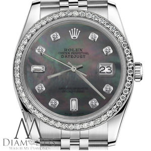 Women's Rolex 31mm Datejust Black MOP Mother Of Pearl with 8 + 2 Diamond Watch