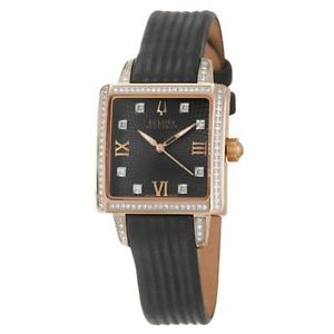 Accutron 65R107 Womens Black Dial Analog Quartz Watch with Leather Strap